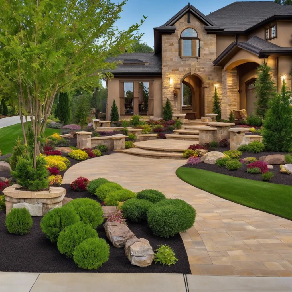 3D front yard hardscape design rendering by Maximum Landscaping Services